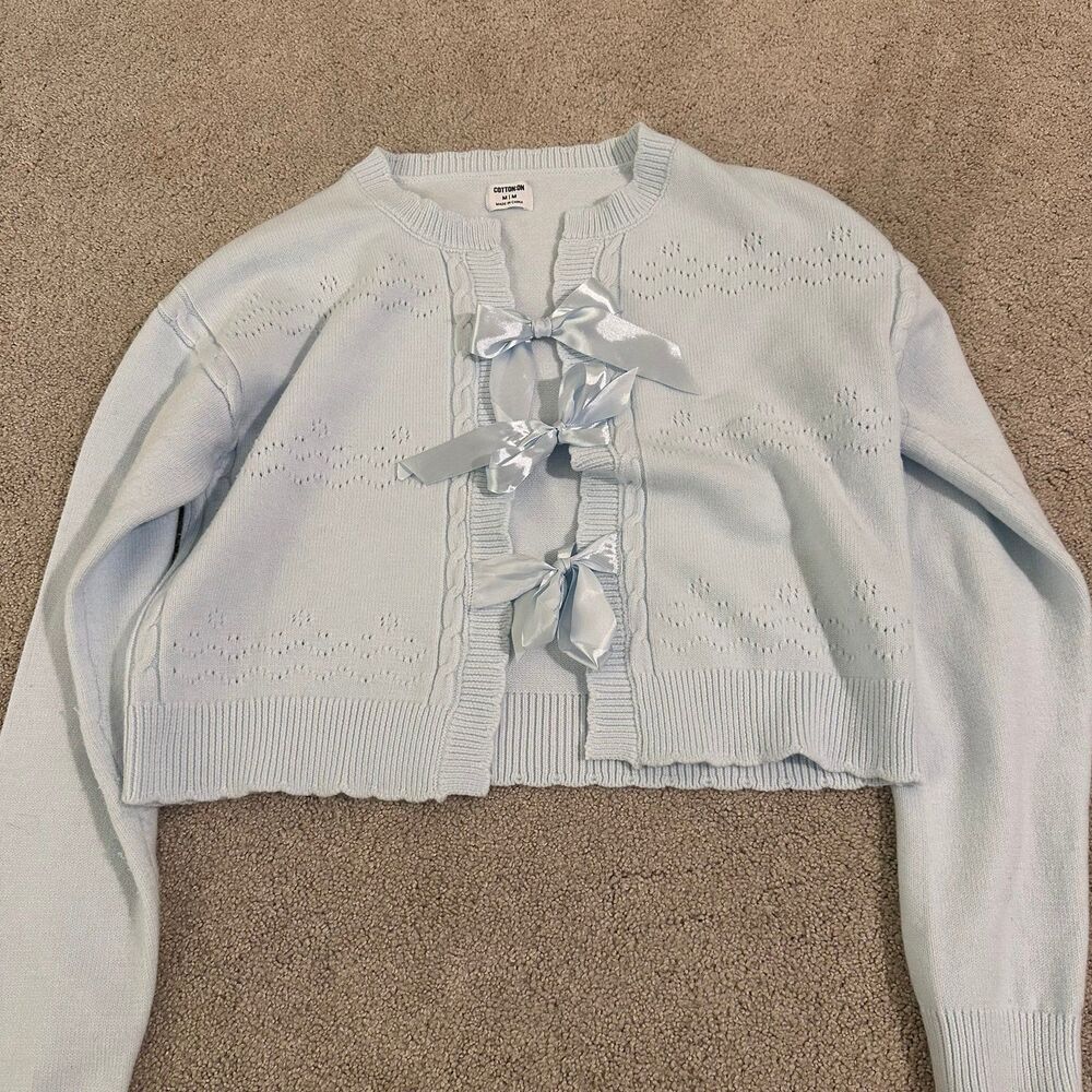 Cotton:on nostalgia bow coquette cardigan light blue medium EUC